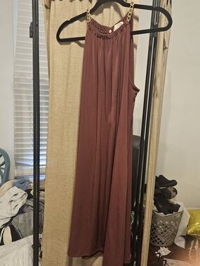 MICHAEL Michael Kors Sleeveless Chain-Strap Dress in Rust